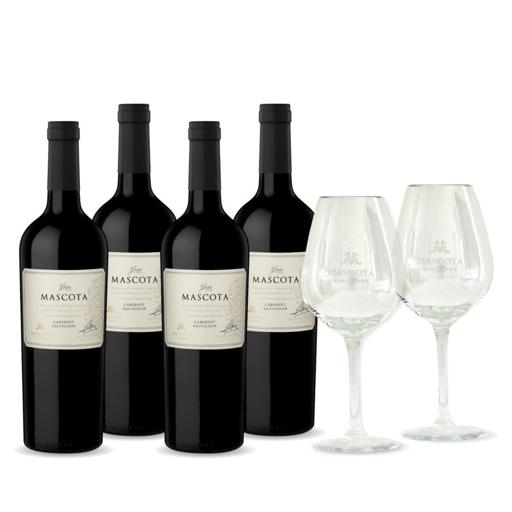 Combo 4 Vinos Gran Mascota Cabernet Sauvignon + 2 Copones