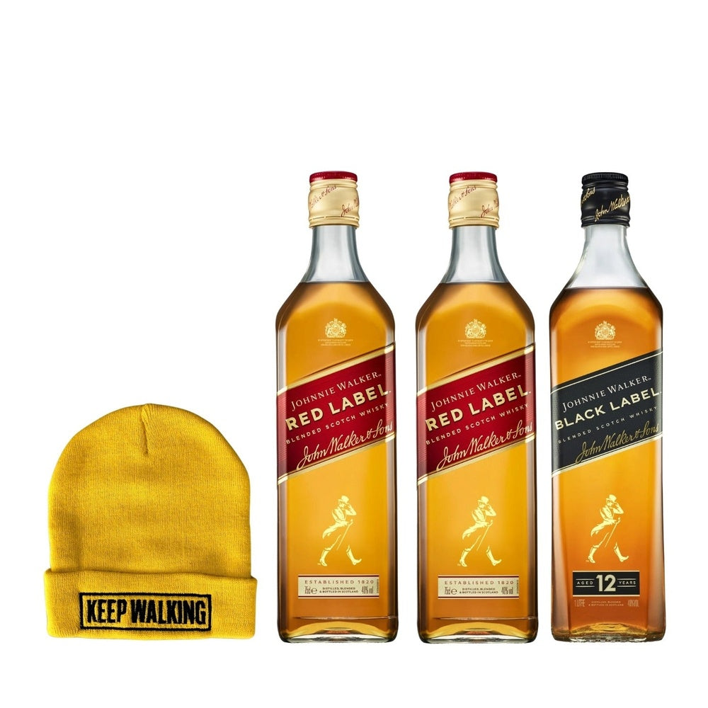 Johnnie Walker Red 750ml x2 + Black 750ml + Gorro
